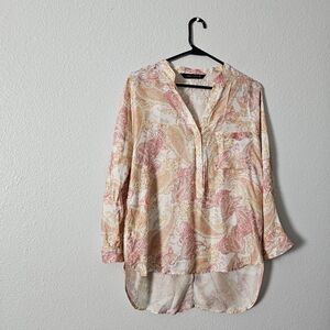 Zara Paisley Button-Up Blouse in Pink and Cream Sz M